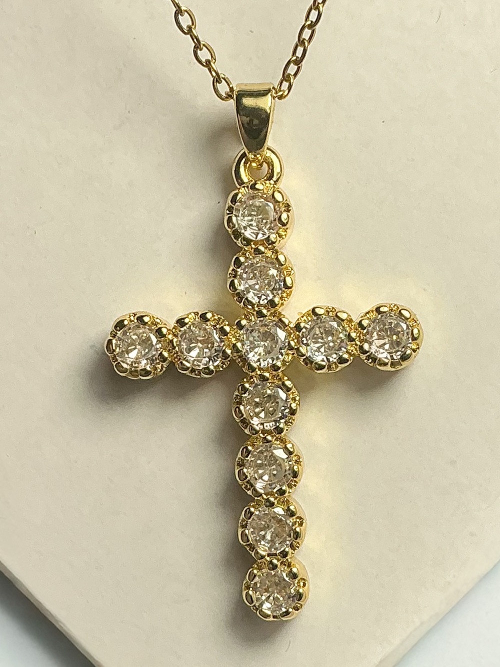 Gold Cross CZ Diamond Necklace Sparkle Hypoallergenic Faith Religious Jewelry